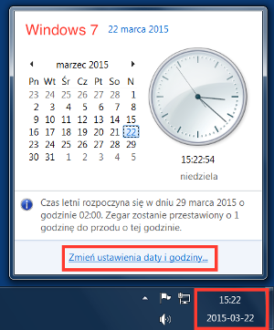 Ustawienie czasu systemowego - Windows 7