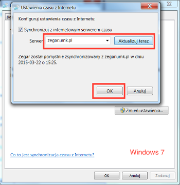 Ustawienie czasu systemowego - Windows 7